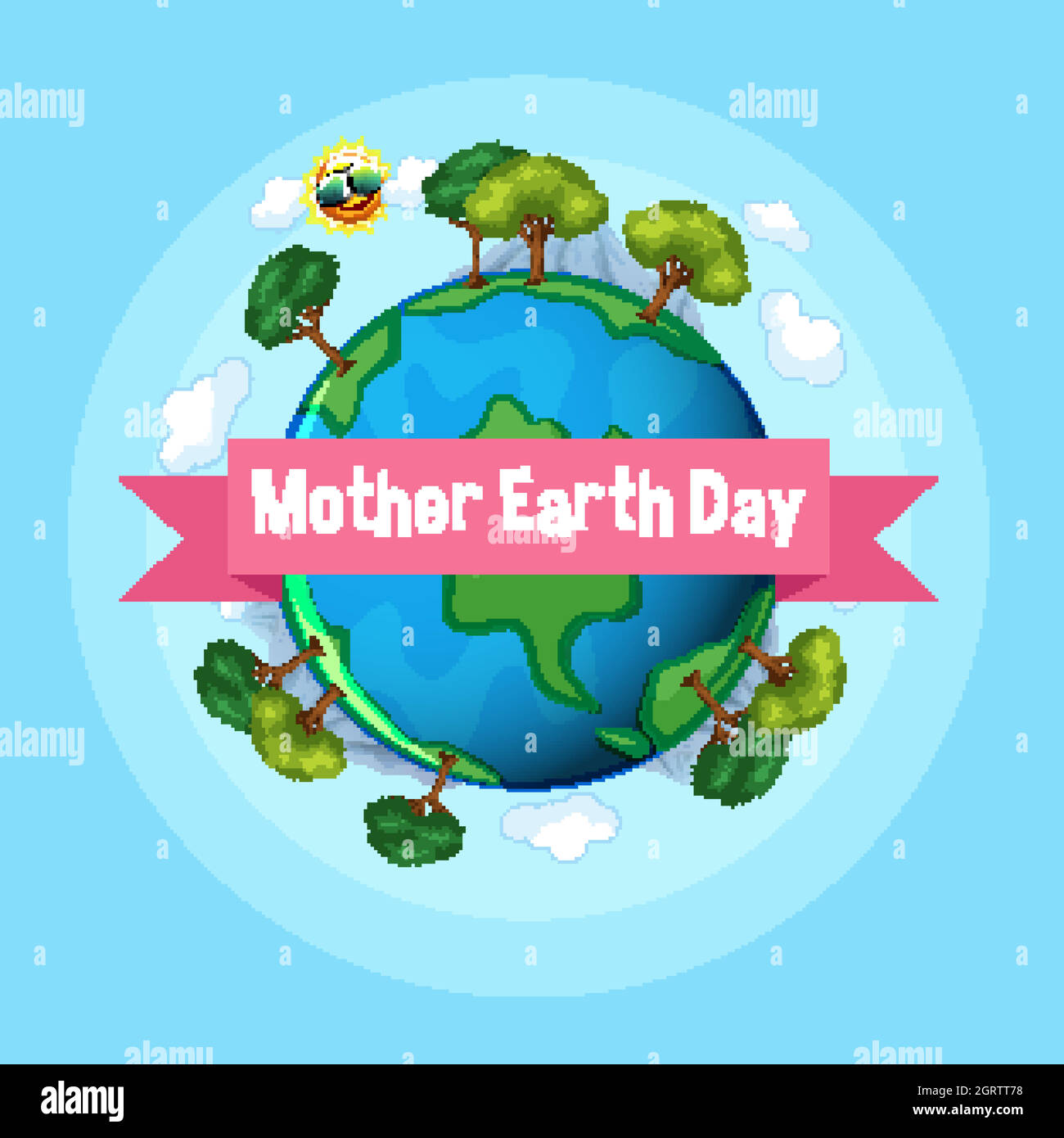 Poster design for mother earth day with many trees on earth Stock