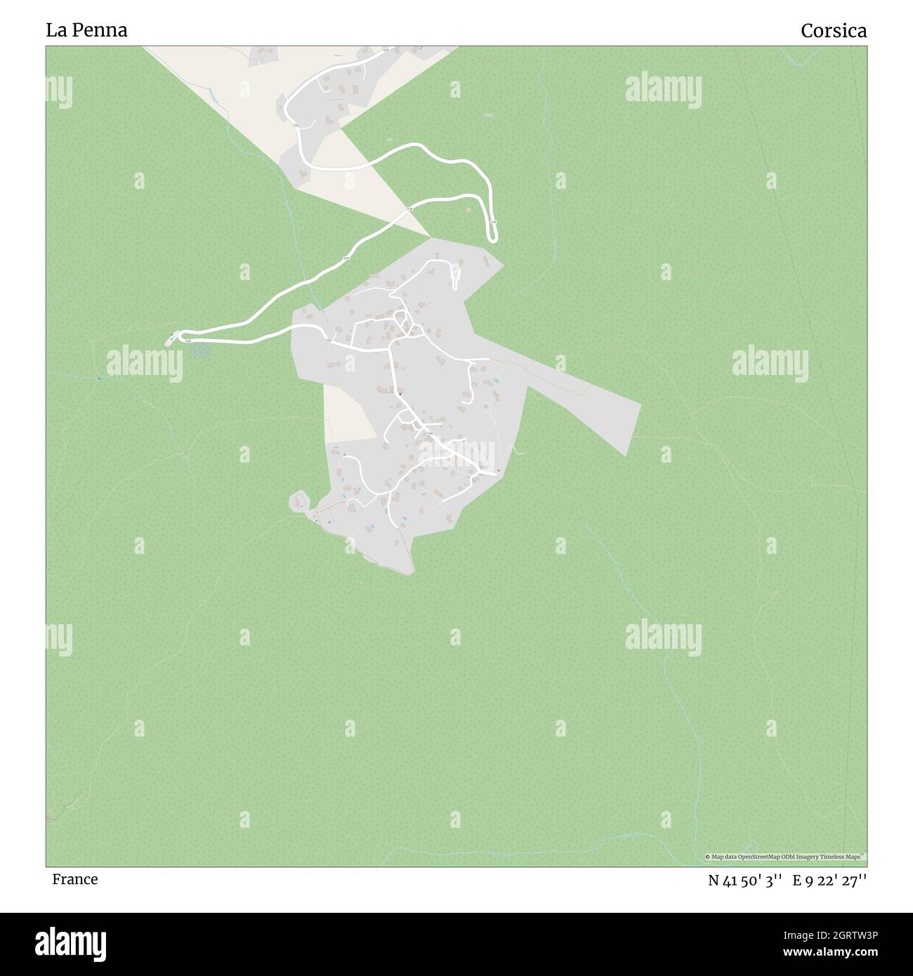 La Penna, , France, Corsica, N 41 50' 3'', E 9 22' 27'', map, Timeless Map published in 2021. Travelers, explorers and adventurers like Florence Nightingale, David Livingstone, Ernest Shackleton, Lewis and Clark and Sherlock Holmes relied on maps to plan travels to the world's most remote corners, Timeless Maps is mapping most locations on the globe, showing the achievement of great dreams Stock Photo