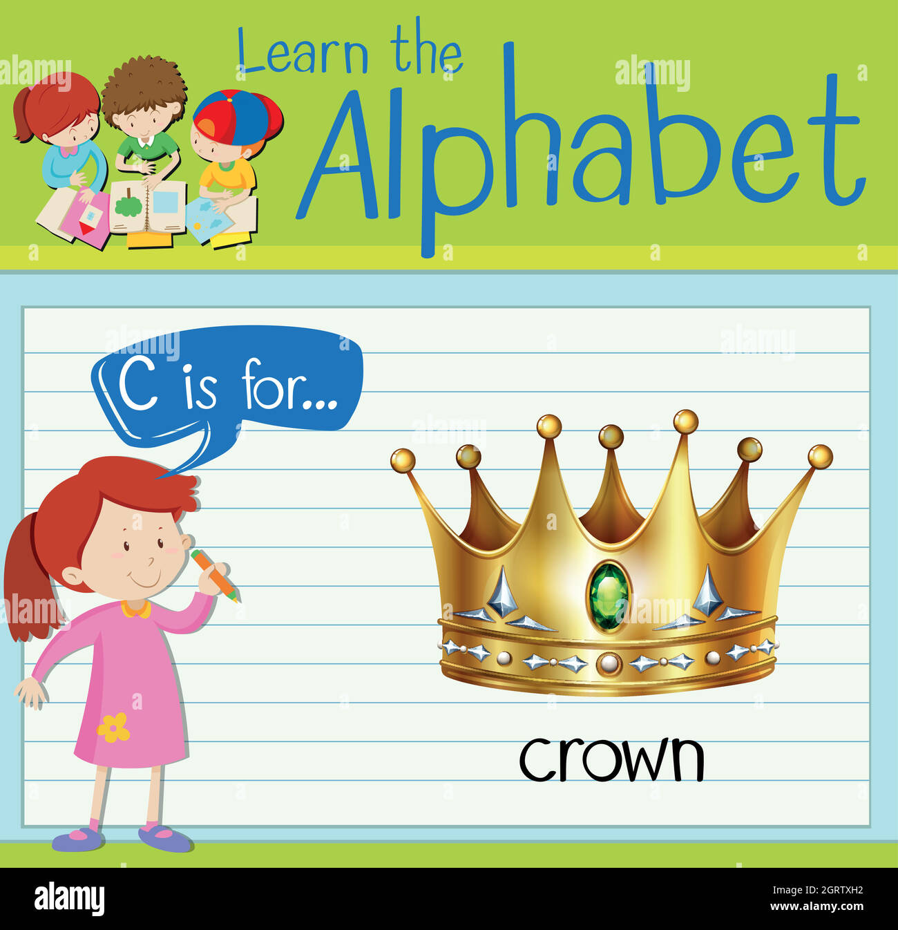 Flashcard letter C is for crown Stock Vector