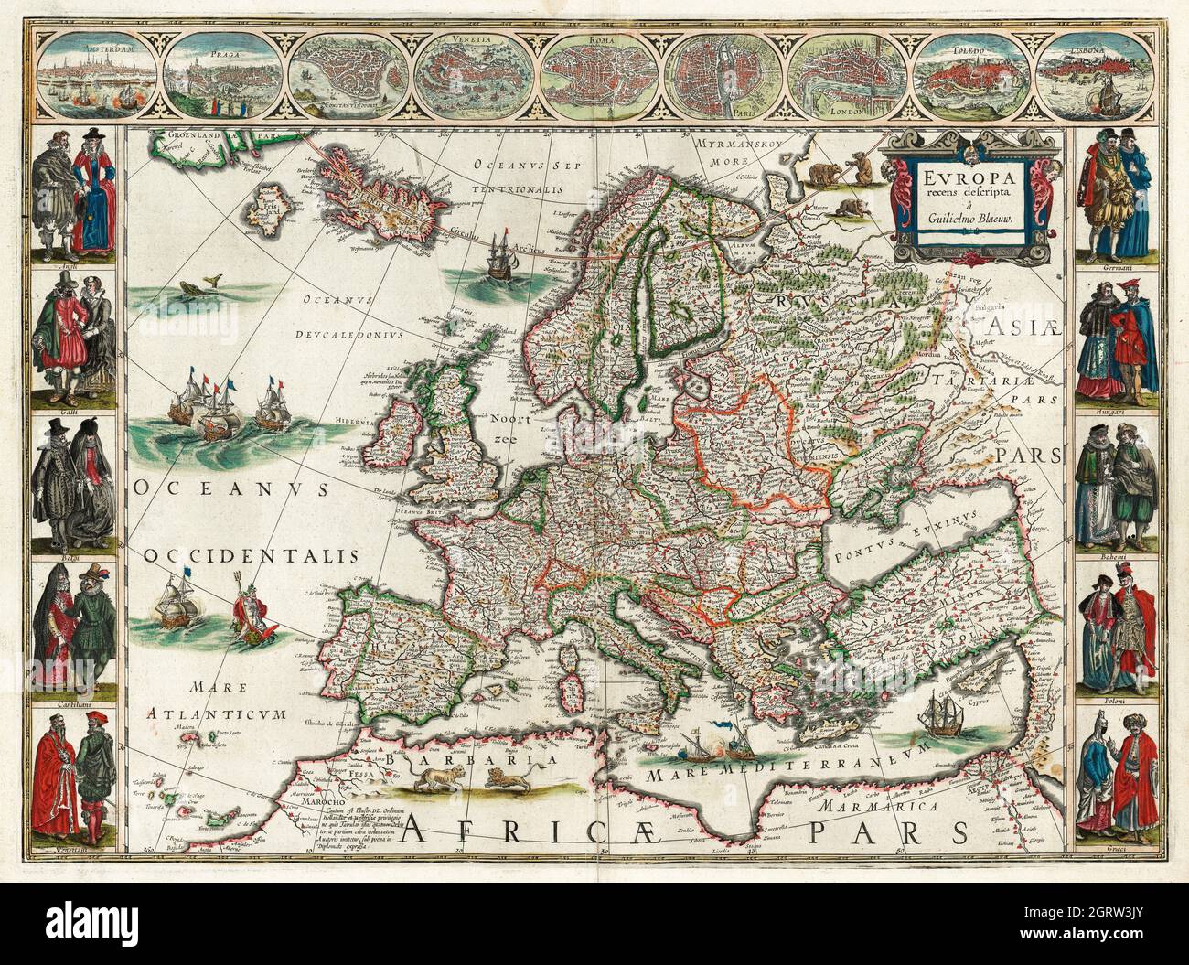 Europa recens descripta – Map of Europe. 1635. Stock Photo