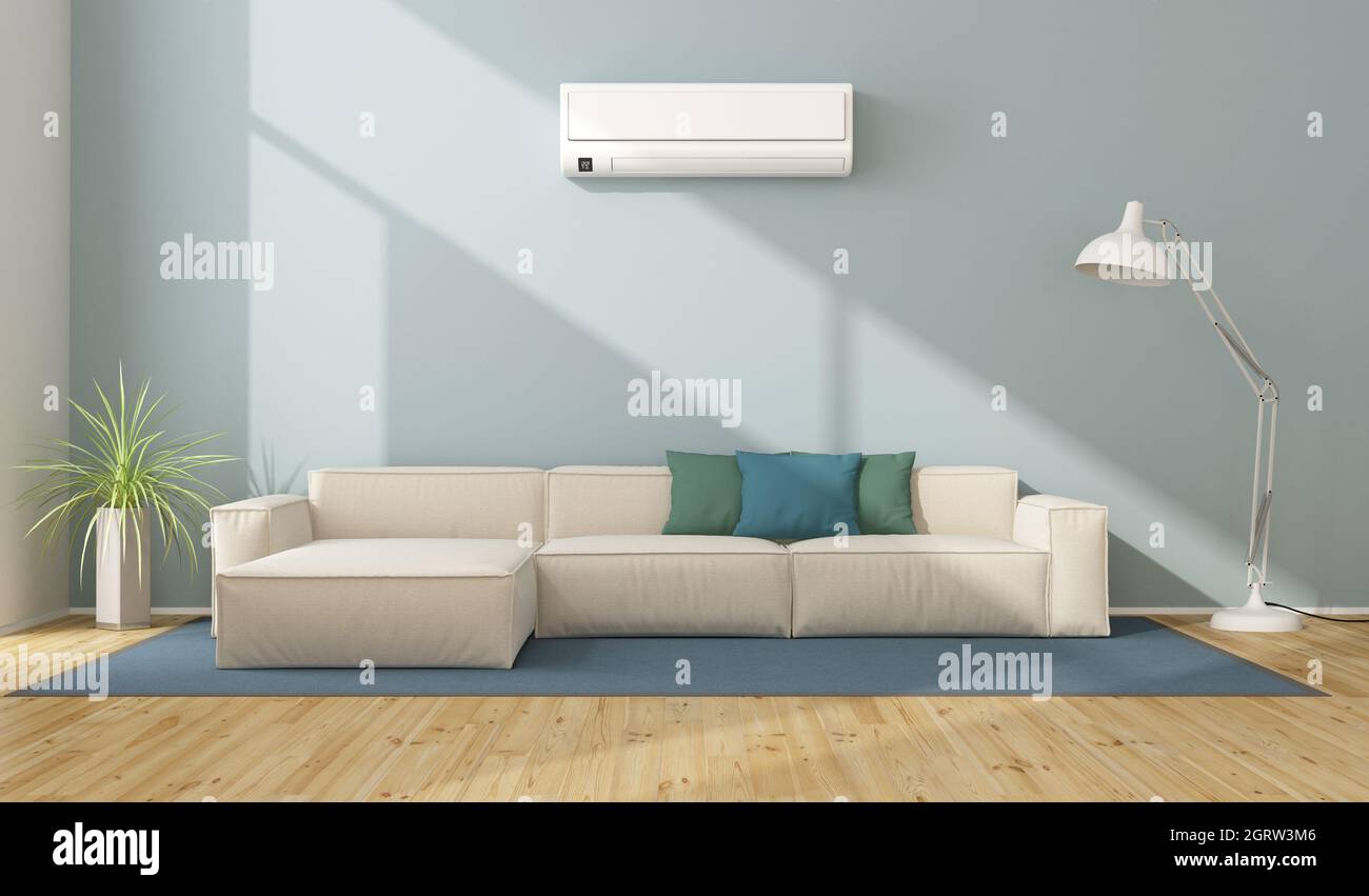 Sofa On Hardwood Floor In Modern Living Room Stock Photo - Alamy