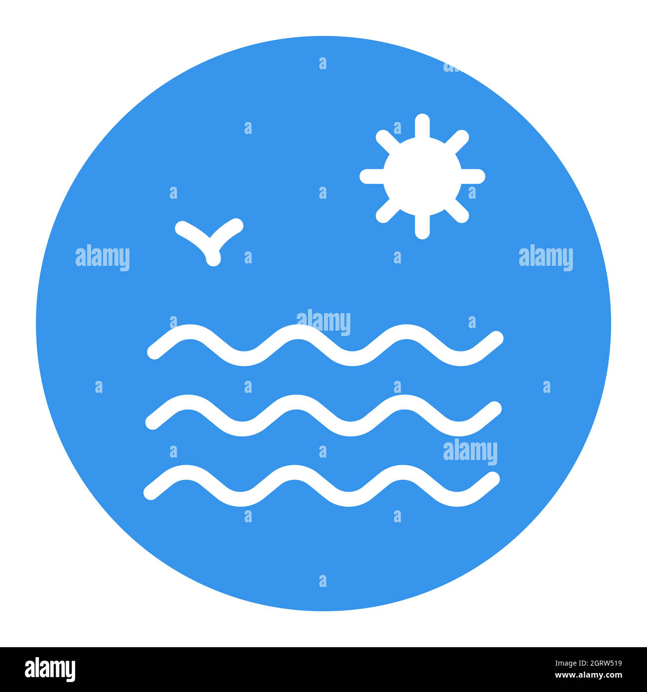 Sea waves and sun flat vector white glyph icon Stock Vector