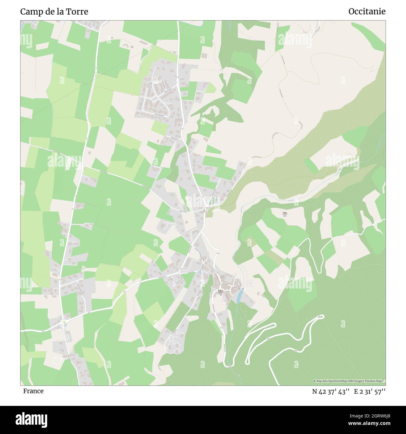 Camp de la Torre, , France, Occitanie, N 42 37' 43'', E 2 31' 57'', map, Timeless Map published in 2021. Travelers, explorers and adventurers like Florence Nightingale, David Livingstone, Ernest Shackleton, Lewis and Clark and Sherlock Holmes relied on maps to plan travels to the world's most remote corners, Timeless Maps is mapping most locations on the globe, showing the achievement of great dreams Stock Photo