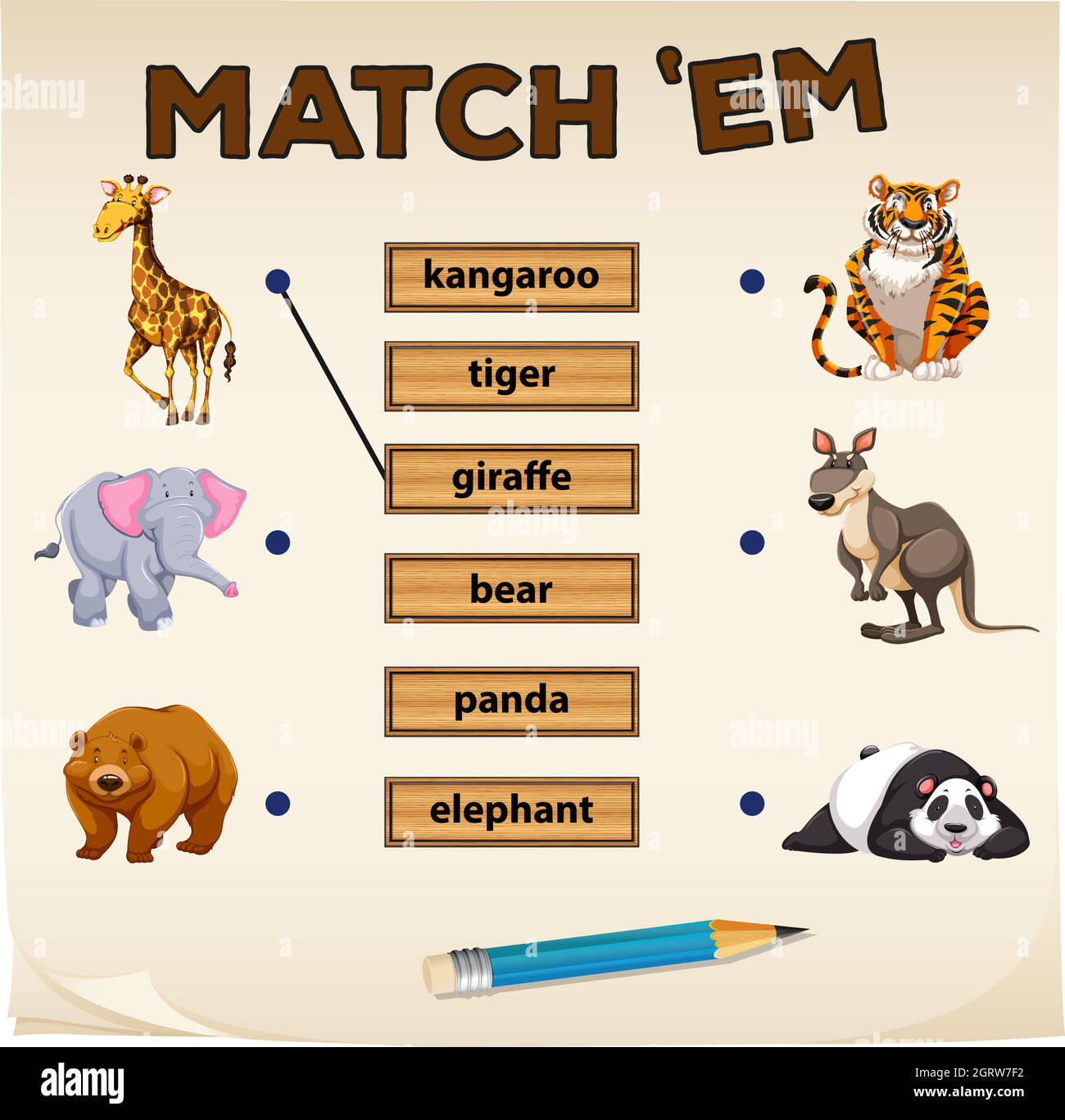 Matching game with wild animals Stock Vector