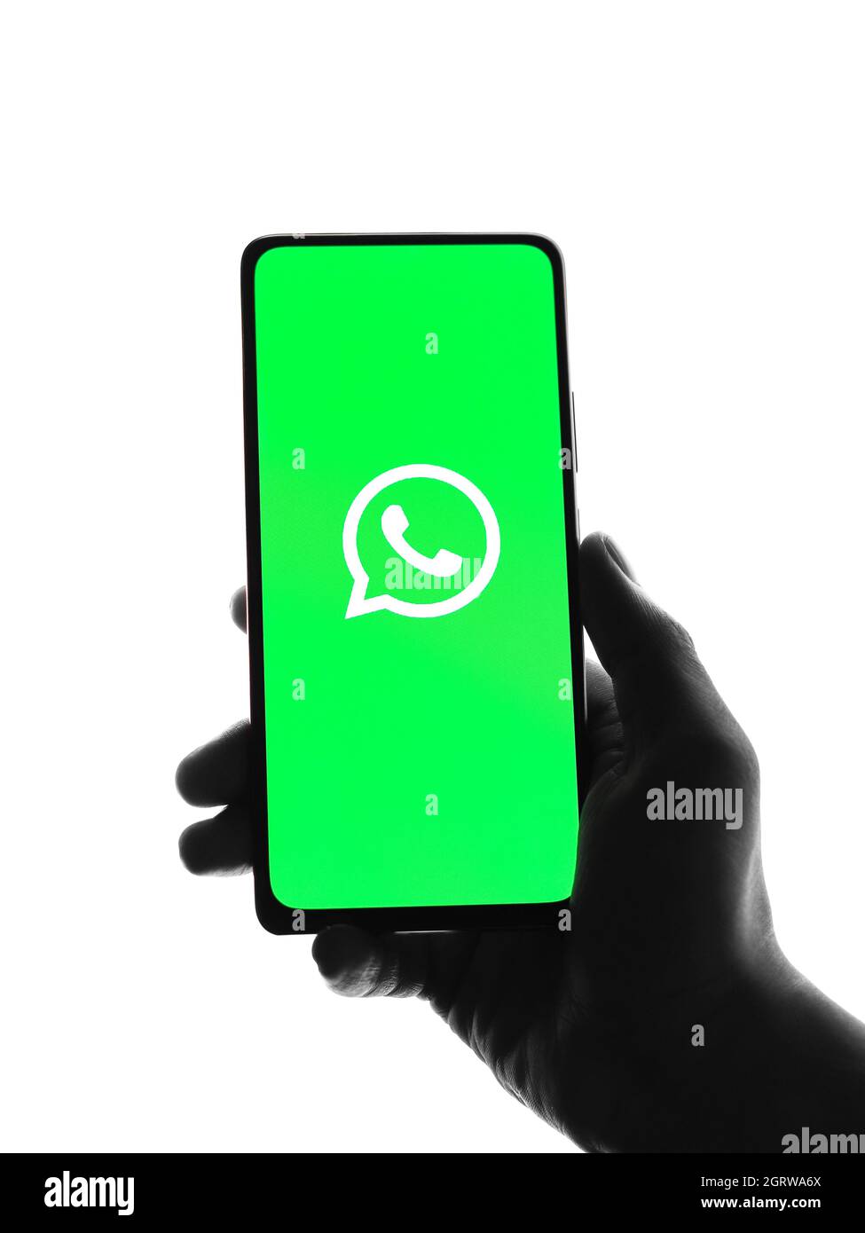 West Bangal, India - September 28, 2021 : WhatsApp logo on phone screen stock image. Stock Photo