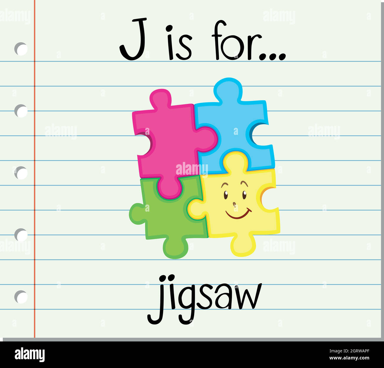 Flashcard letter J is for jigsaw Stock Vector