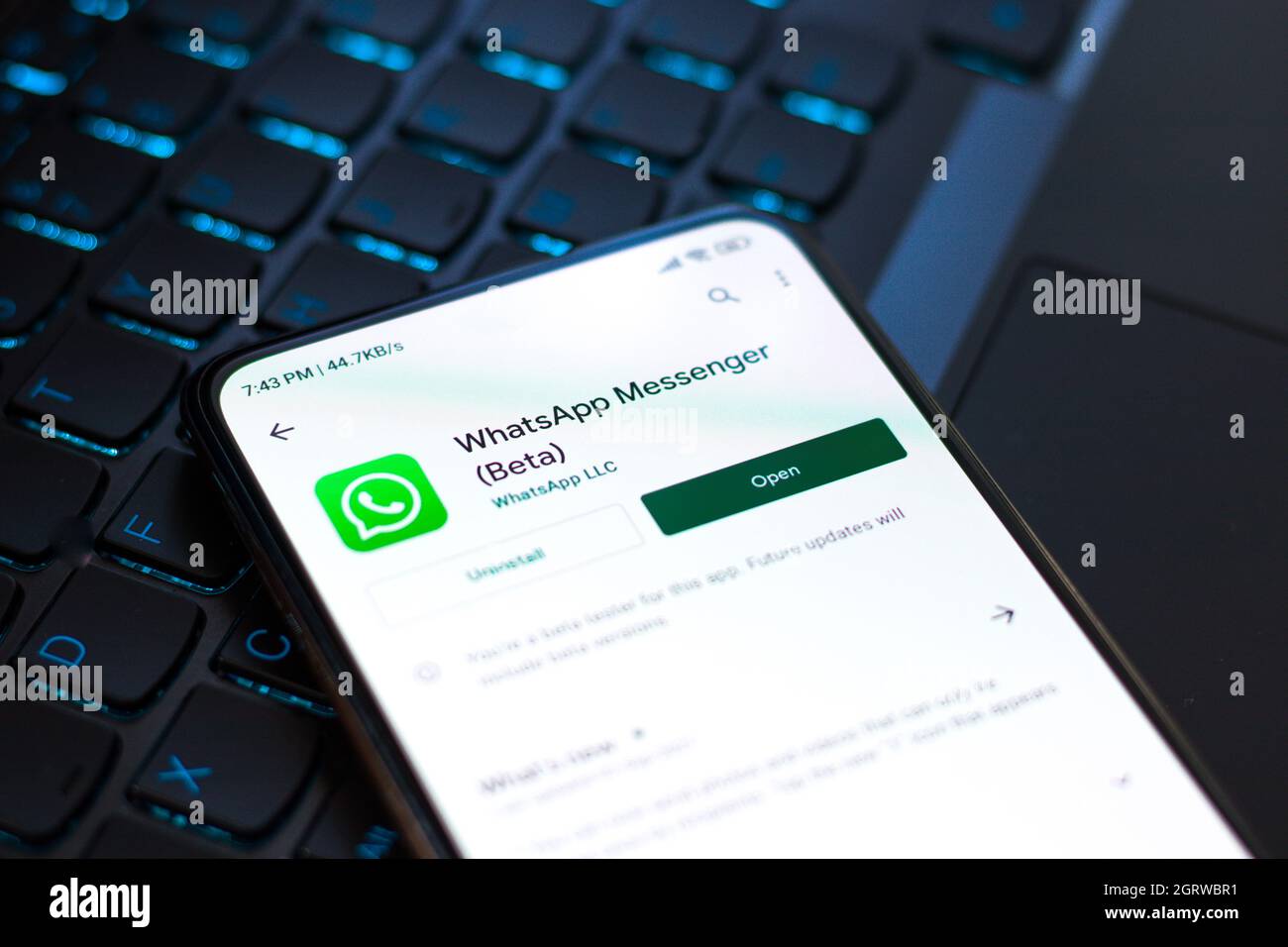 West Bangal, India - September 28, 2021 : WhatsApp logo on phone screen stock image. Stock Photo