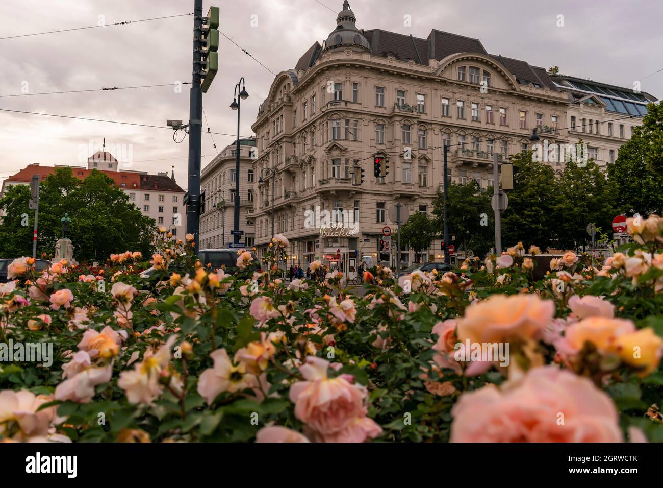 28 May 2019 Vienna, Austria - Cafe Prückel, a classic Viennese coffee house travelling you back to the early 1900s.Original mid-20th-century decor and Stock Photo