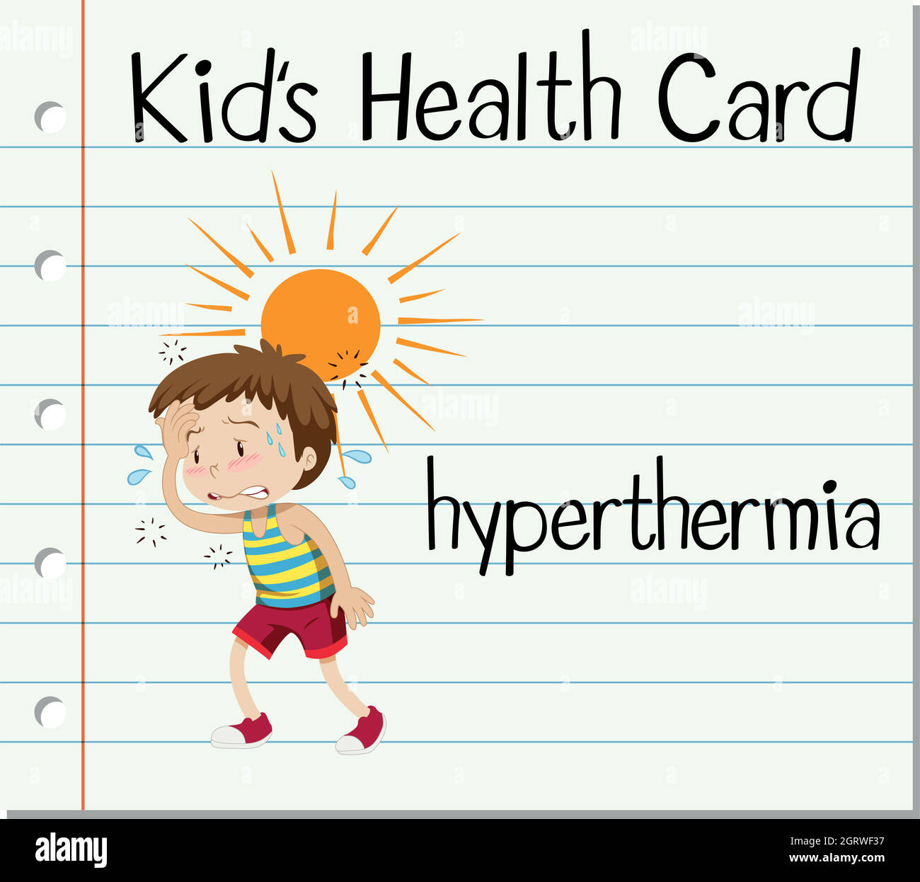 Health card with boy having hyperthermia Stock Vector