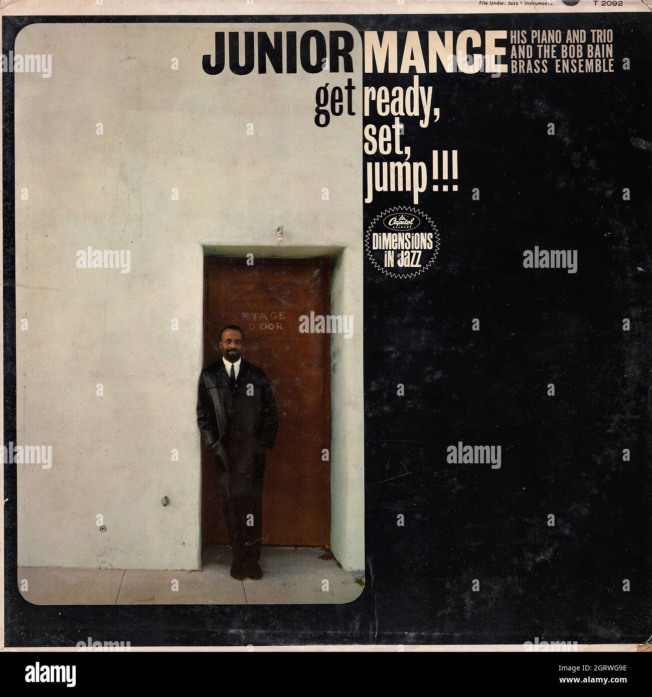 Junior Mance, Piano & Trio + Bob Bain Brass Ensemble - Get ready, set, jump!!!  - Vintage Vinyl Record Cover Stock Photo - Alamy