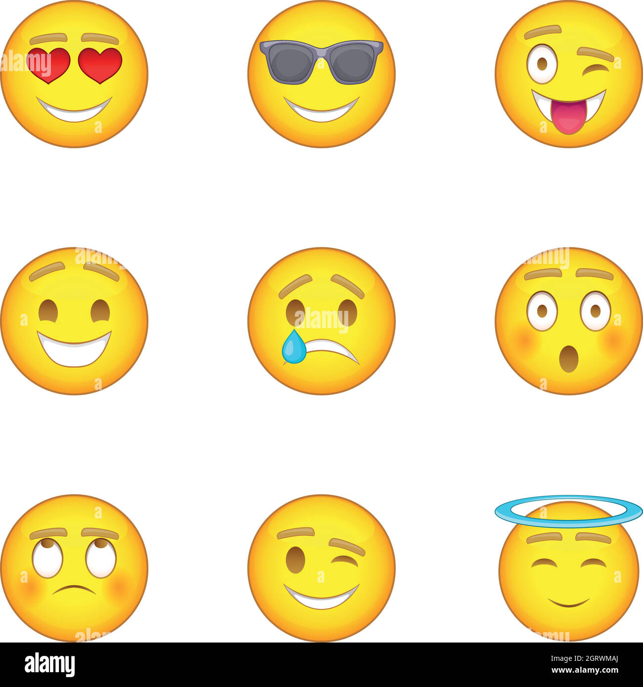 Emotional funny face icons set, cartoon style Stock Vector