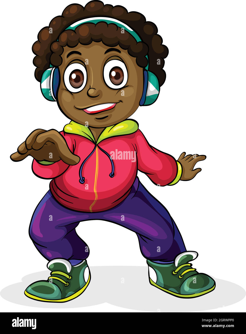 A young Black man listening to the music Stock Vector