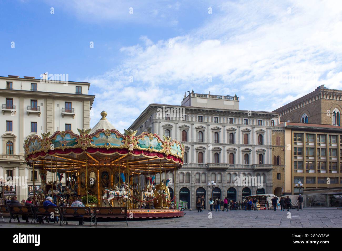 Piazza Della Repubblica In Florence, With Its Famous Carousel Stock