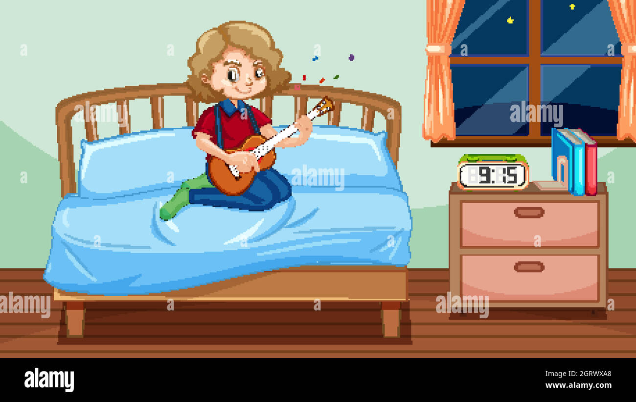 Playing guitar in bedroom Stock Vector Images Alamy
