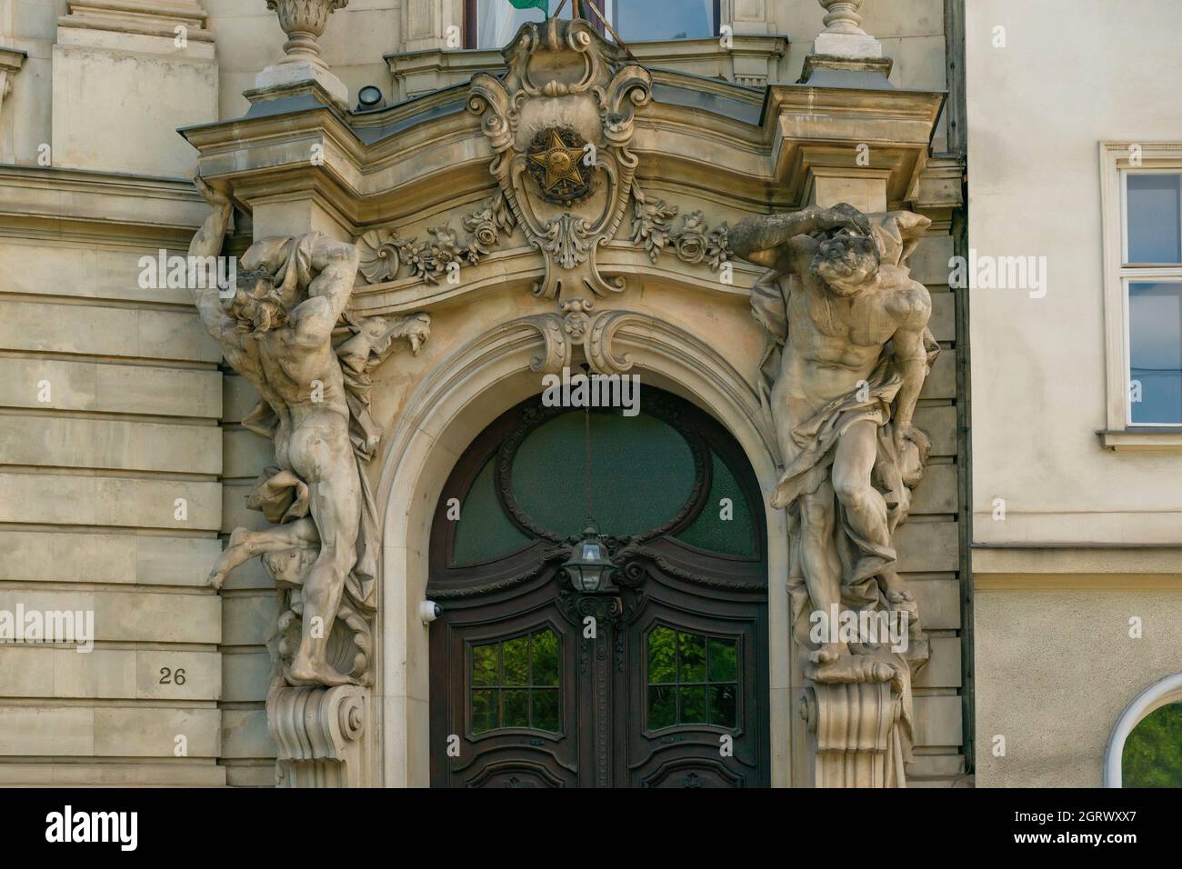 30 May 2019 Vienna, Austria - architectual details of buildings of Vienna Mitte. Cloudy springtime day Stock Photo