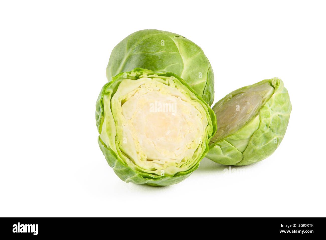 Fresh green Brussels sprouts on a white background. Brussels sprouts