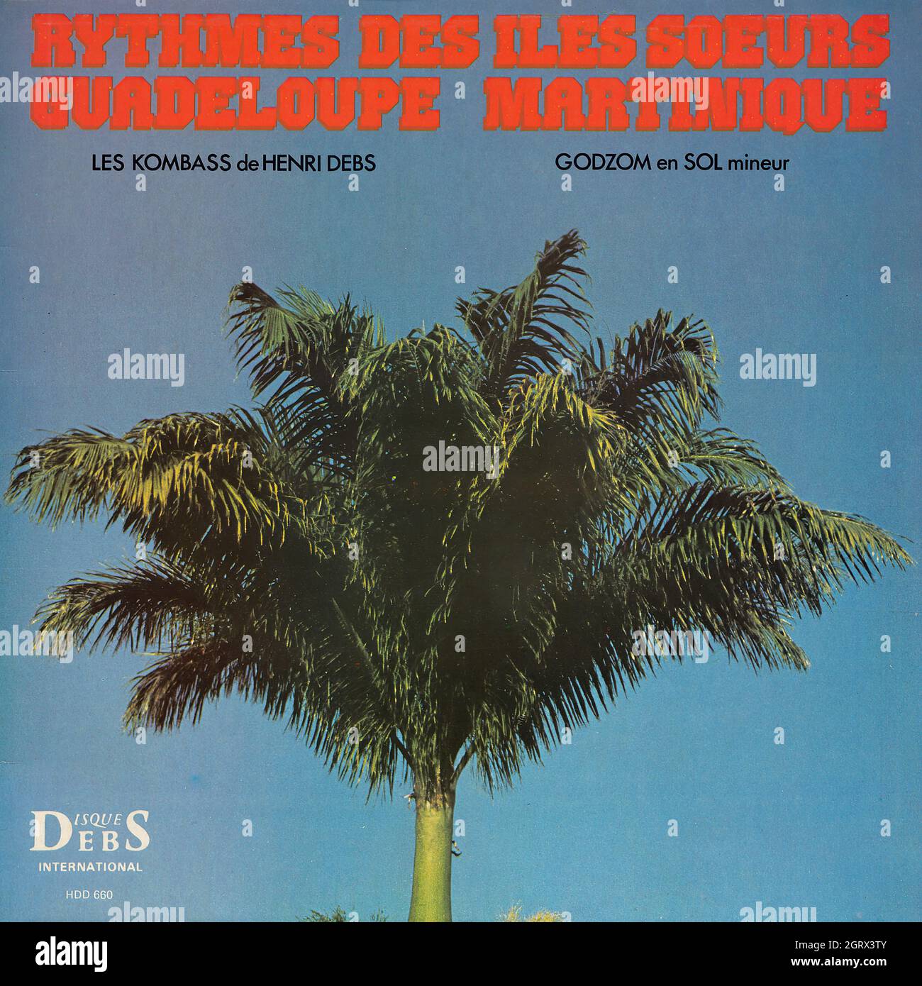 Les Kombass de Henri Debs - Godzom en Sol Mineur - Rythmes des îles soeurs, Guadeloupe Martinique - Vintage Vinyl Record Cover Stock Photo