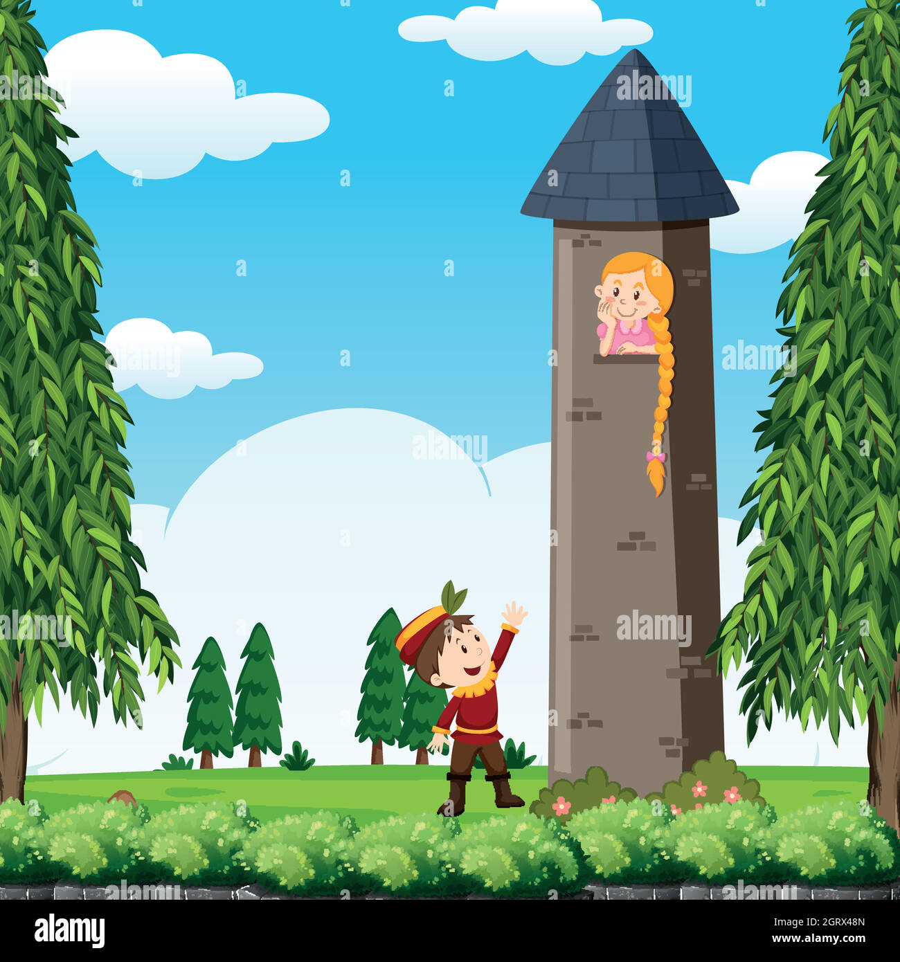 Prince and princess in the tower Stock Vector