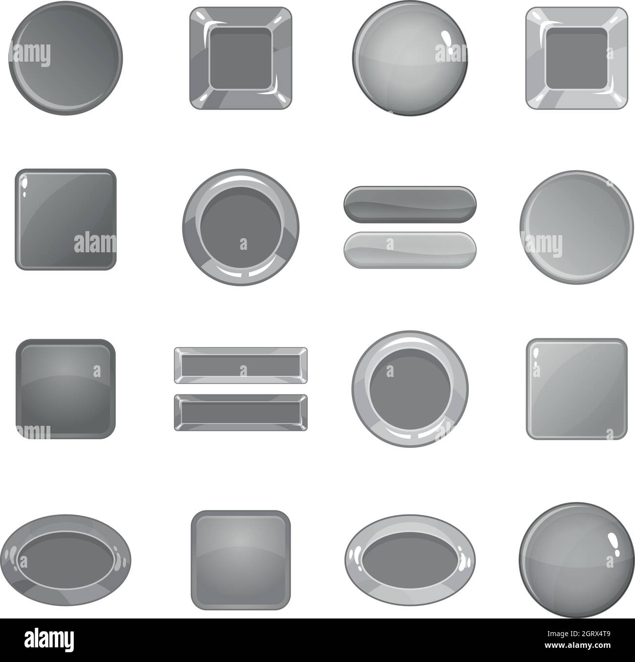 Blank web buttons icons set, monochrome style Stock Vector