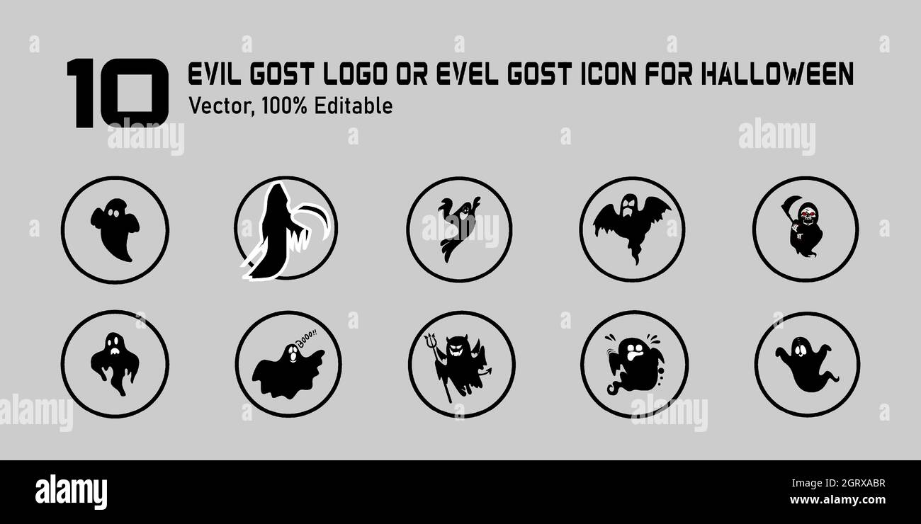 collection evil gost logo or evil gost icon for for halloween, Halloween icon set,symbol and vector,Can be used for web, print and mobile Stock Vector