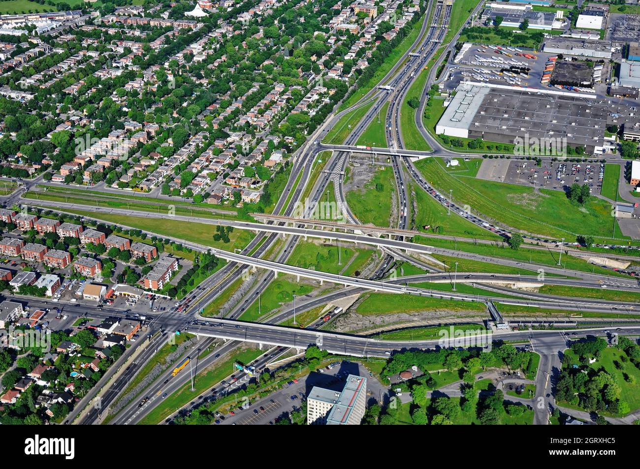 Aerial view of a highway interchange in the Montreal region Stock Photo