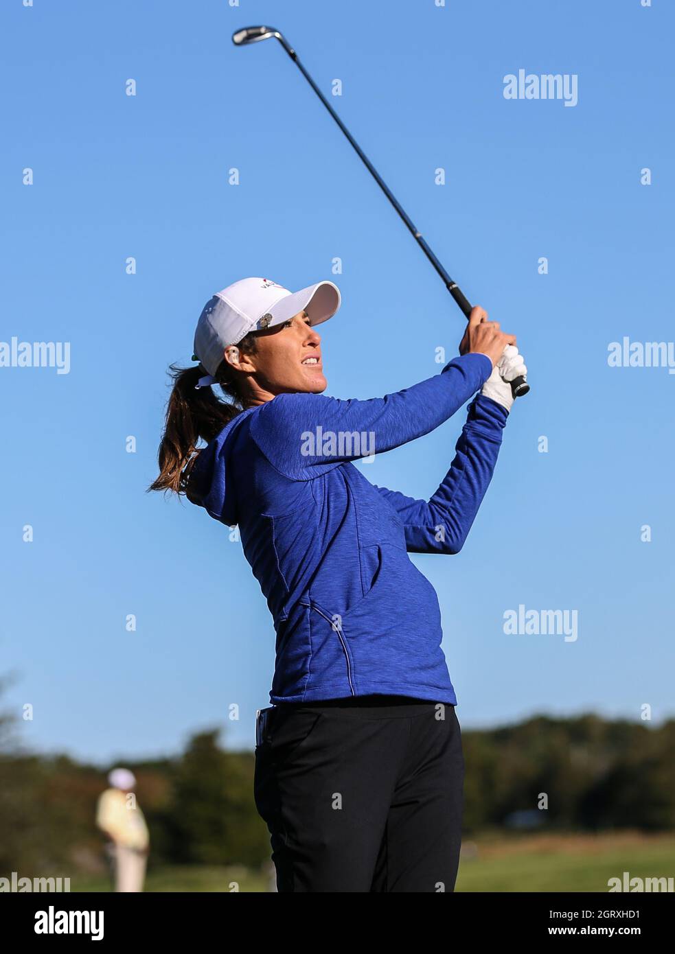 Galloway, NJ, USA. 1st Oct, 2021. Jaye Marie Green of the United States watches her shot during the 1st round of the ShopRite LPGA Classic Presented by Acer held at the Seaview, a Dolce hotel, on the Bay Course, in Galloway, NJ. Mike Langish/Cal Sport Media. Credit: csm/Alamy Live News Stock Photo