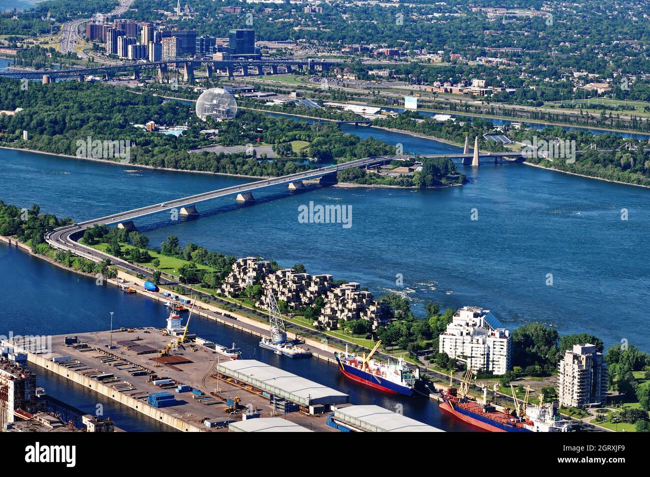 Aerial view of the street leading to Notre-Dame Island south of ...