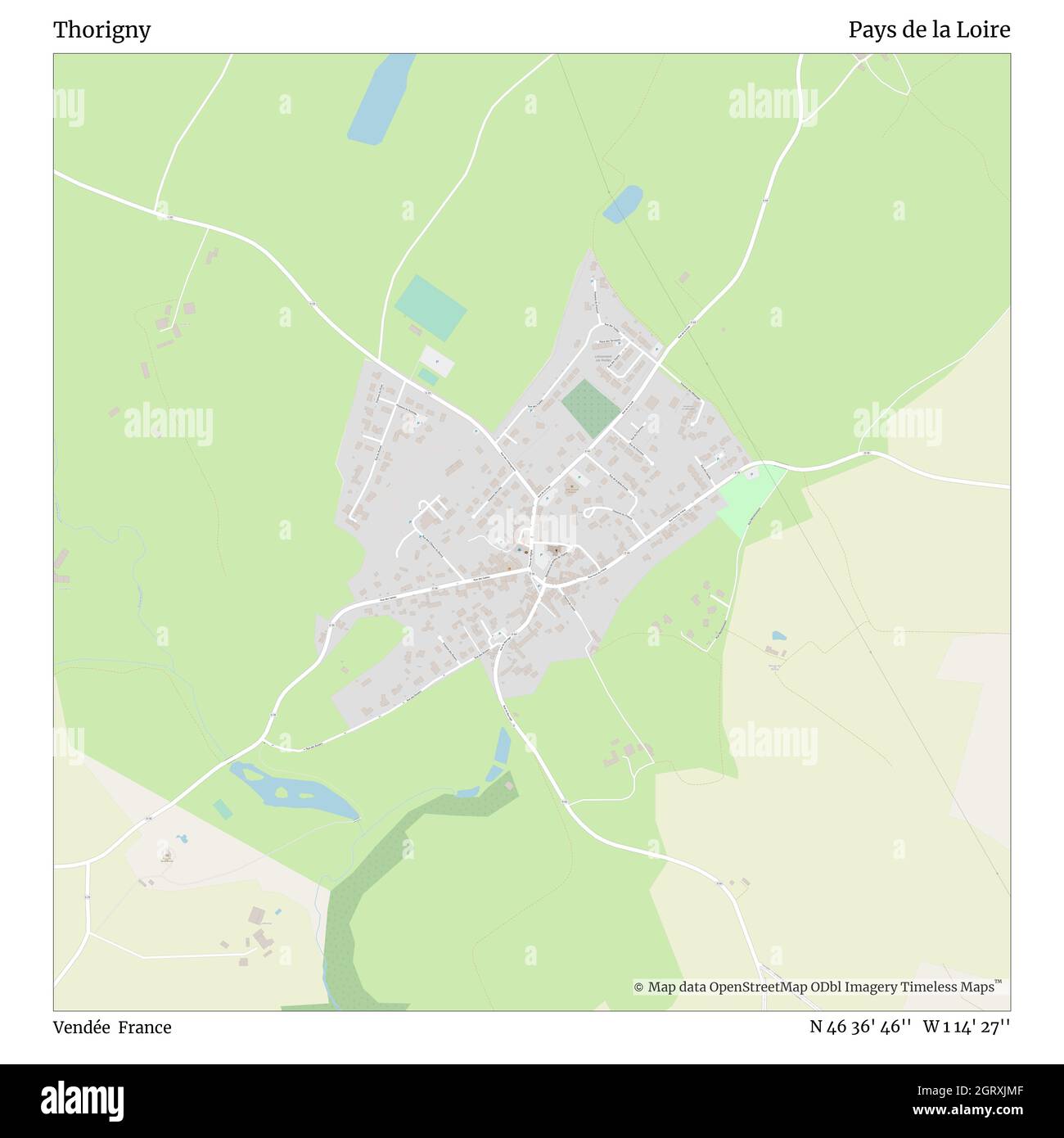 Thorigny, Vendée, France, Pays de la Loire, N 46 36' 46'', W 1 14' 27'', map, Timeless Map published in 2021. Travelers, explorers and adventurers like Florence Nightingale, David Livingstone, Ernest Shackleton, Lewis and Clark and Sherlock Holmes relied on maps to plan travels to the world's most remote corners, Timeless Maps is mapping most locations on the globe, showing the achievement of great dreams Stock Photo