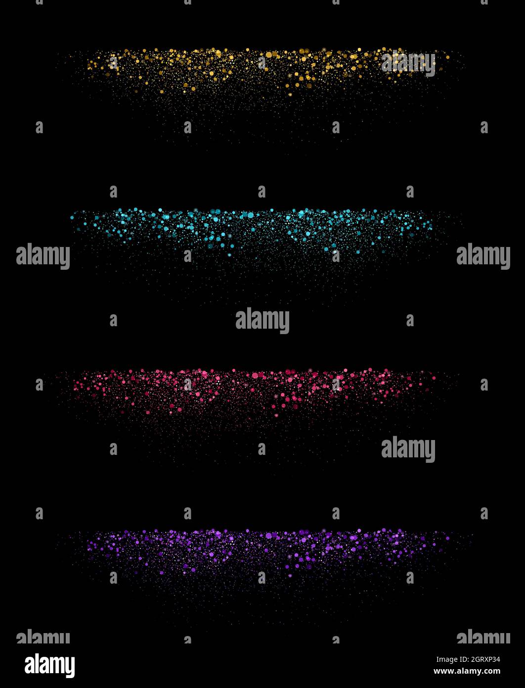 Luxury gold glitter particles on black background. glowing lights magic ...