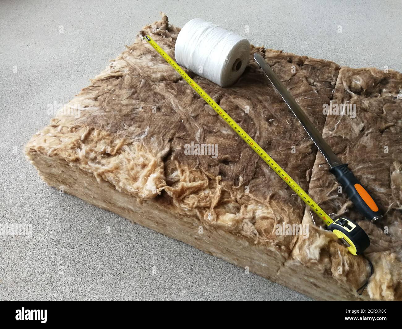 Block of mineral rock wool for house construction prepared for