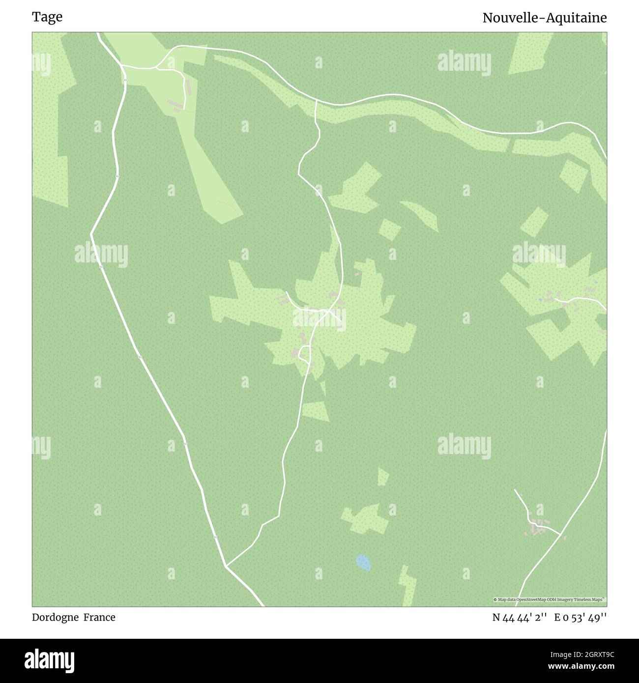 Tage, Dordogne, France, Nouvelle-Aquitaine, N 44 44' 2'', E 0 53' 49'', map, Timeless Map published in 2021. Travelers, explorers and adventurers like Florence Nightingale, David Livingstone, Ernest Shackleton, Lewis and Clark and Sherlock Holmes relied on maps to plan travels to the world's most remote corners, Timeless Maps is mapping most locations on the globe, showing the achievement of great dreams Stock Photo