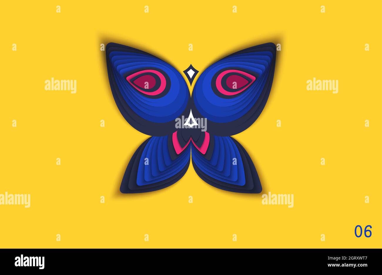 Fantasy butterfly. Paper art design element composed by overlapping elements. Strict and symmetrical 3D layered structure. Vector illustration Stock Vector
