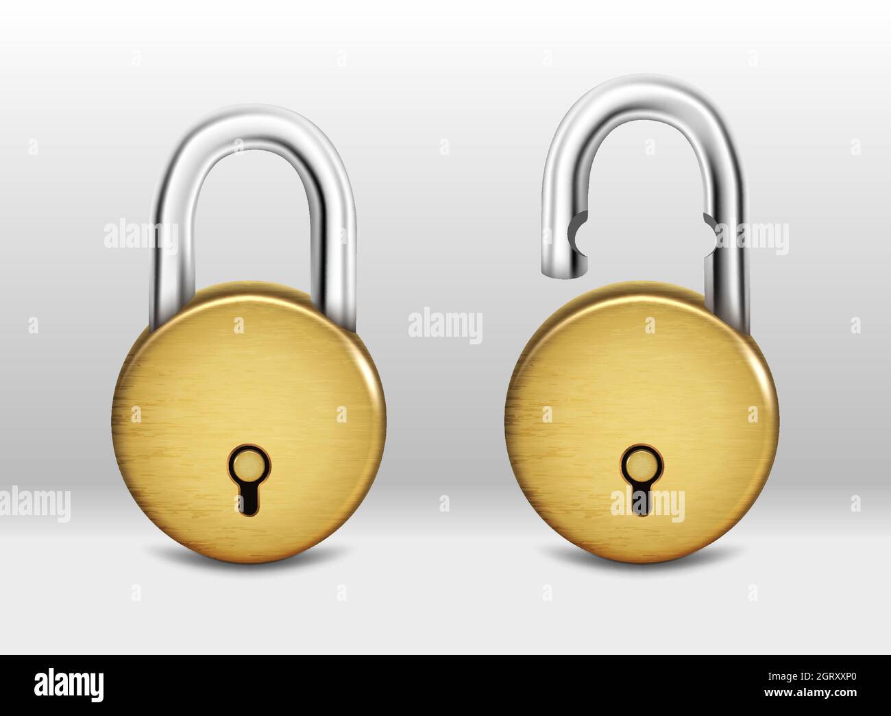 3d realistic vector set of round golden padlock open and closed Stock ...