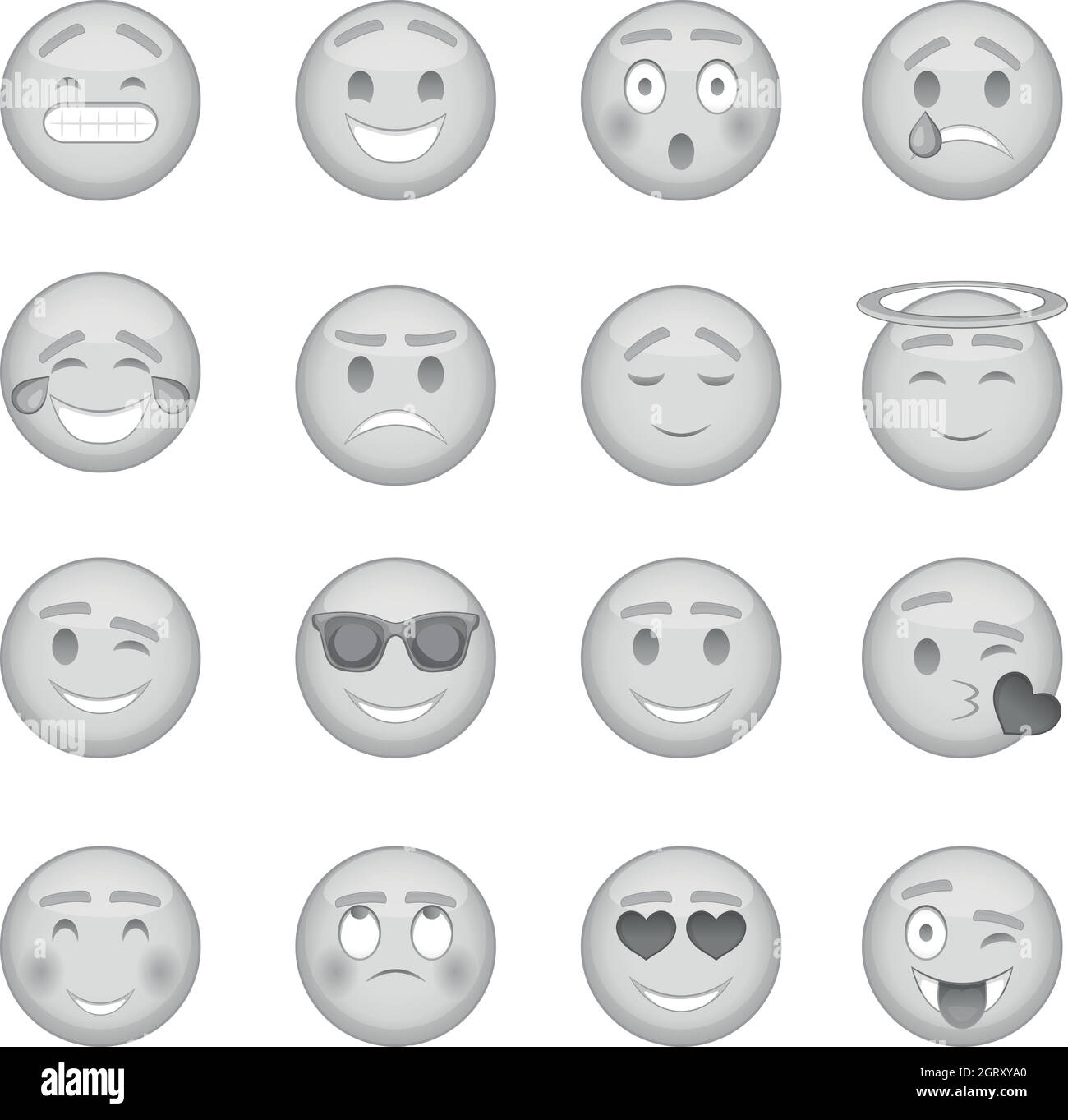 Smiles icons set, monochrome style Stock Vector