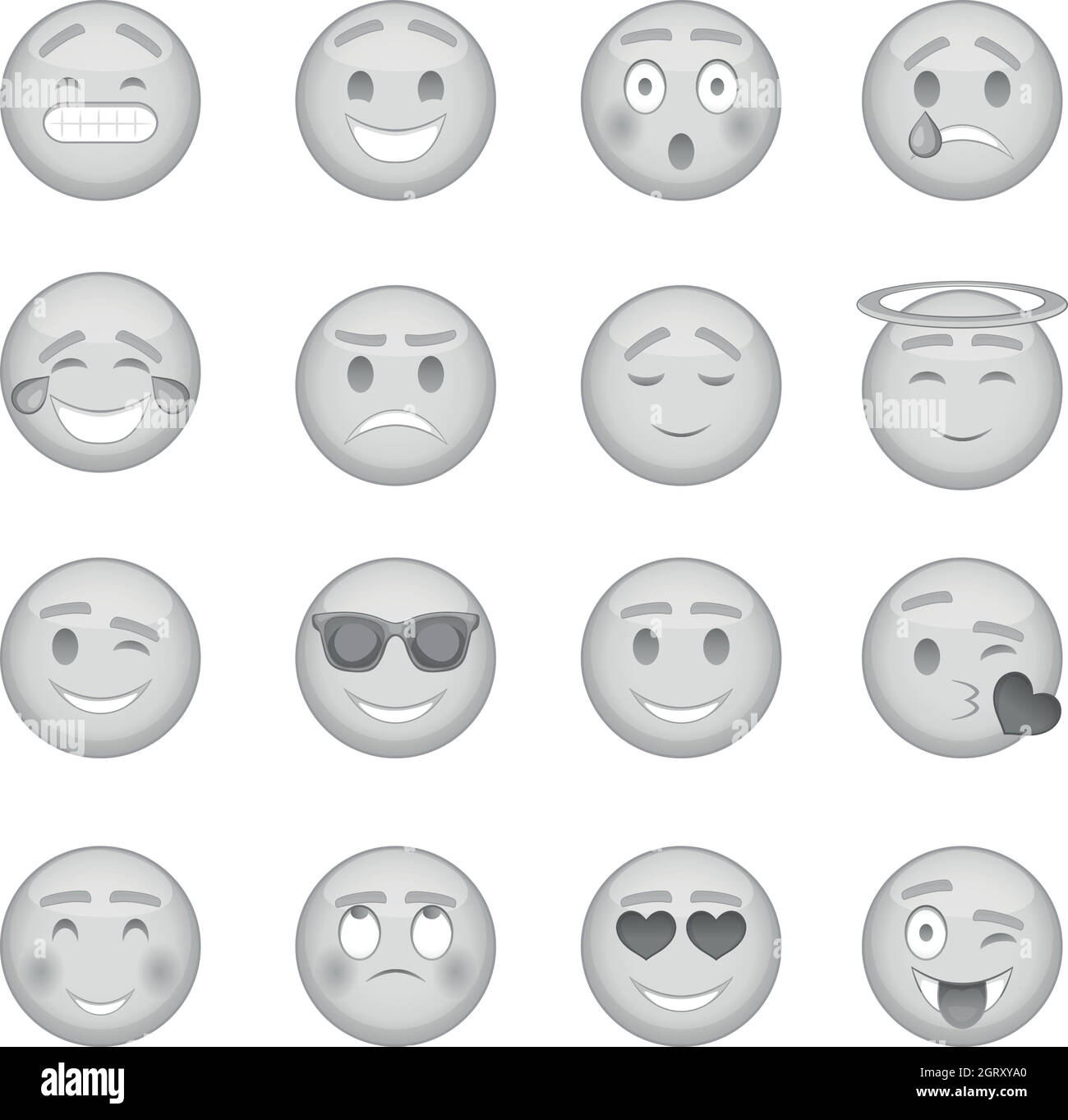 Smiles icons set, monochrome style Stock Vector