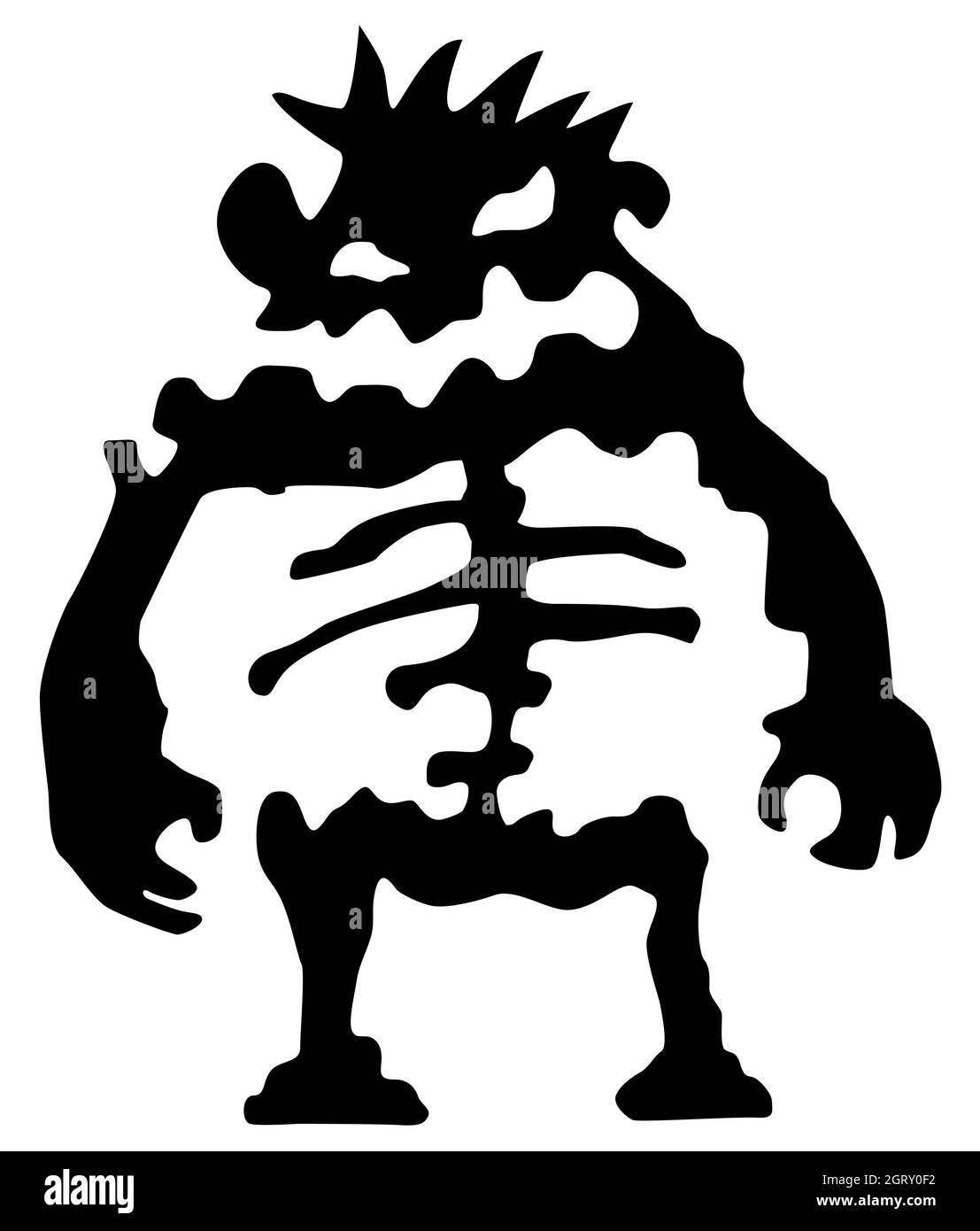 Monster Halloween creature zombie silhouette stencil black, vector illustration, horizontal, over white, isolated Stock Vector