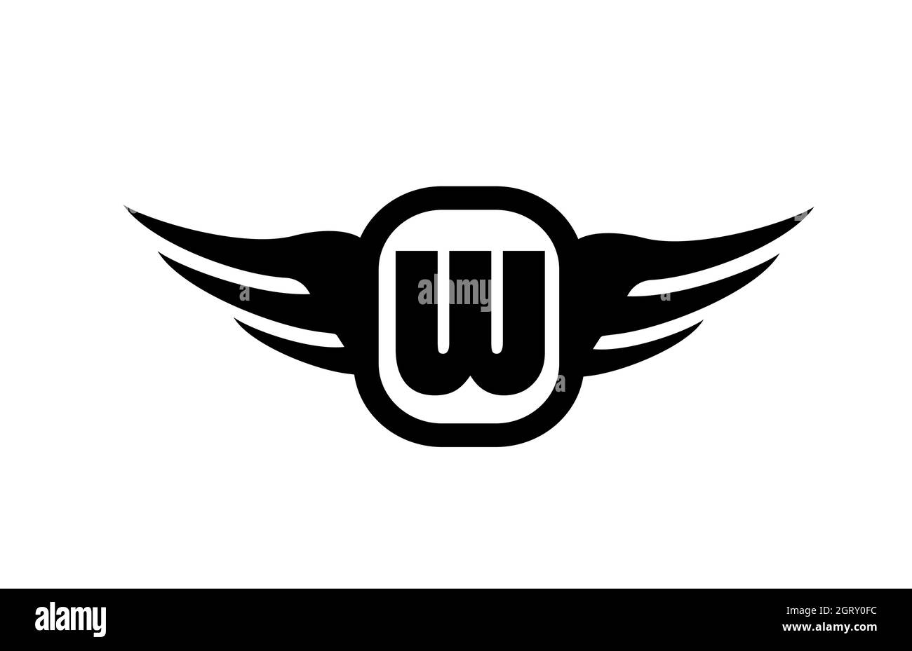 W alphabet letter logo for business and company with wings and black ...