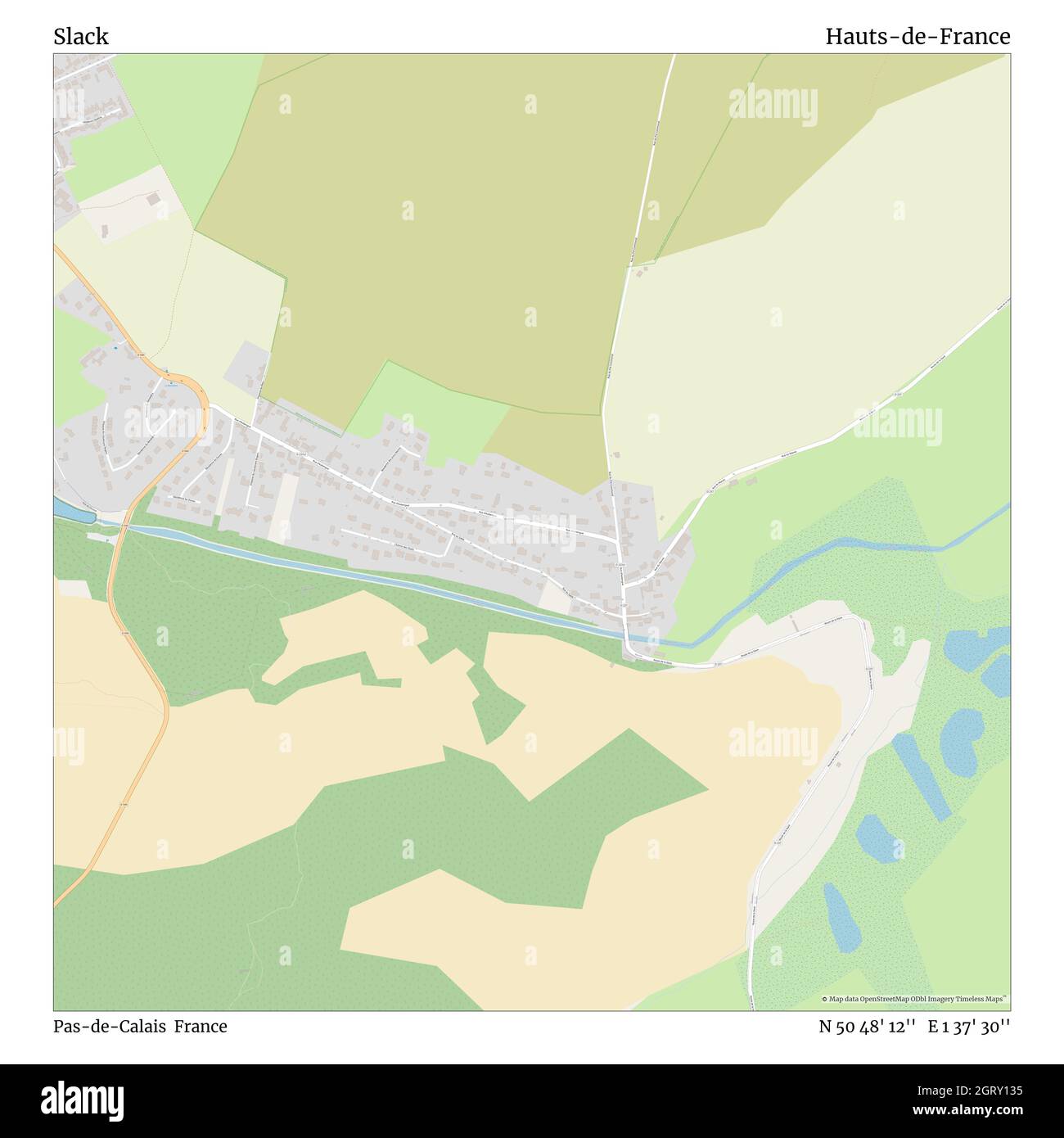 Slack, Pas-de-Calais, France, Hauts-de-France, N 50 48' 12'', E 1 37' 30'', map, Timeless Map published in 2021. Travelers, explorers and adventurers like Florence Nightingale, David Livingstone, Ernest Shackleton, Lewis and Clark and Sherlock Holmes relied on maps to plan travels to the world's most remote corners, Timeless Maps is mapping most locations on the globe, showing the achievement of great dreams Stock Photo