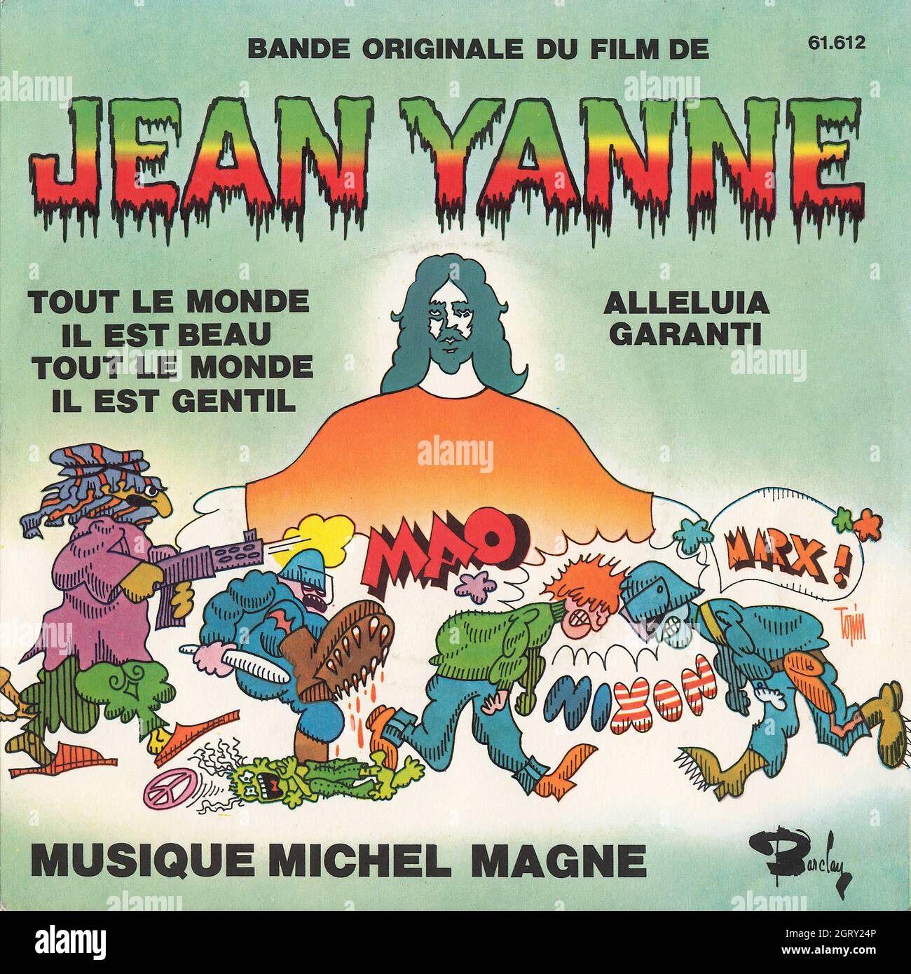 Michel Magne - Jean Yanne - Tout le monde il est beau - Alleluia garanti 45rpm - Vintage Vinyl Record Cover Stock Photo