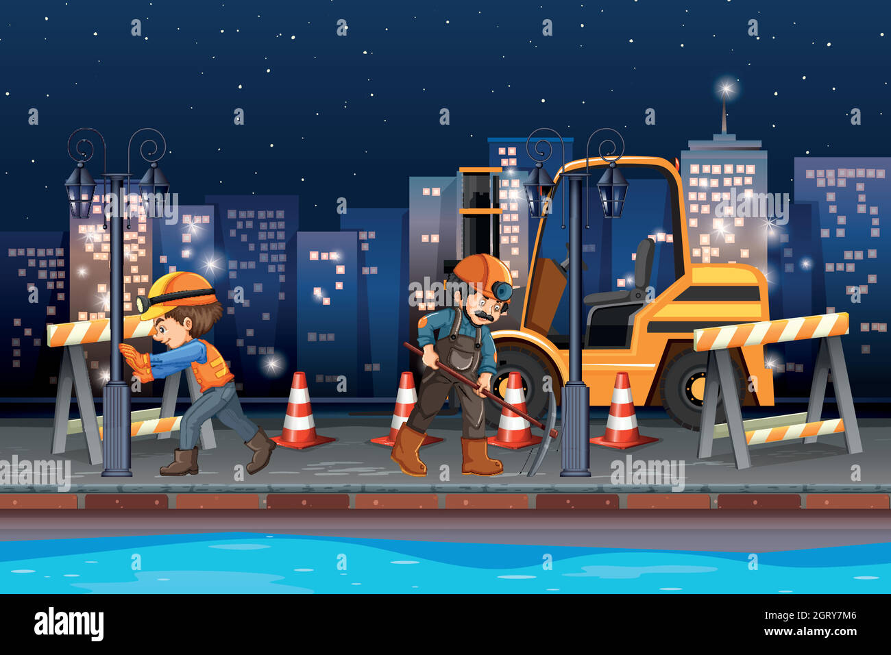 Construction worker working at night Stock Vector Image & Art Alamy