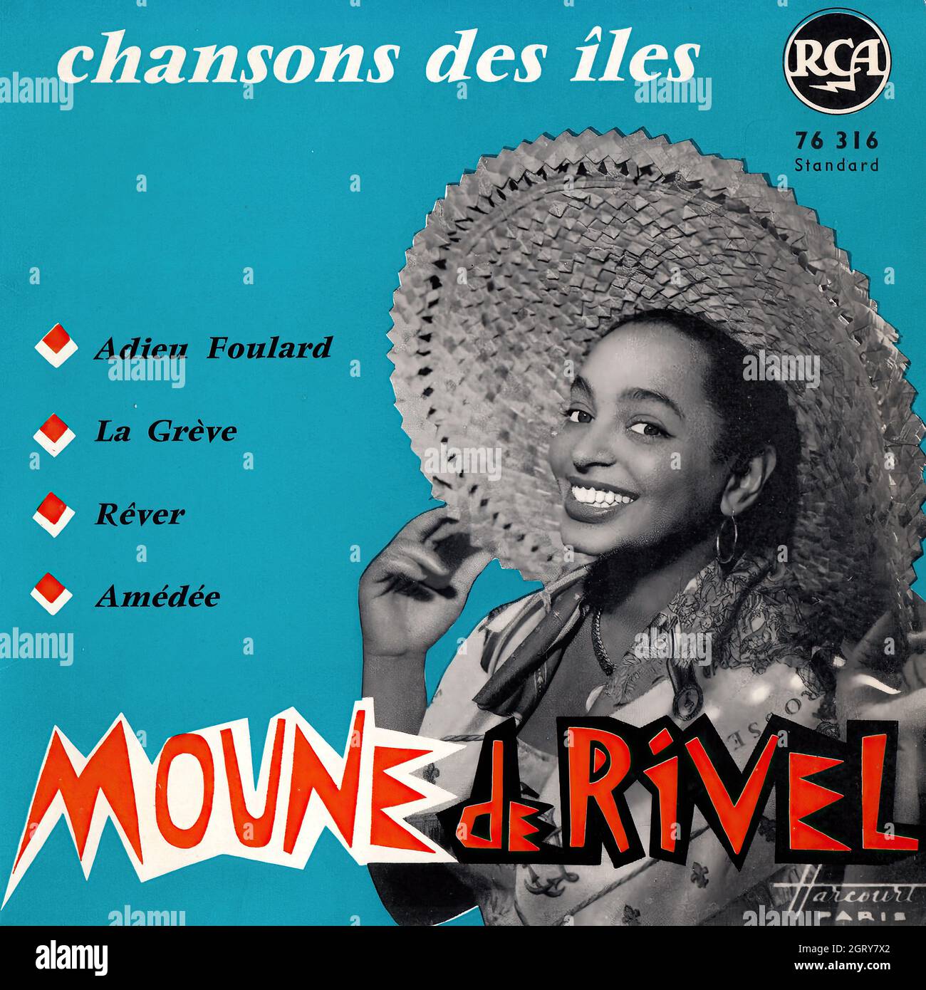 Moune De Rivel - Chansons des îles EP - Vintage Vinyl Record Cover Stock Photo