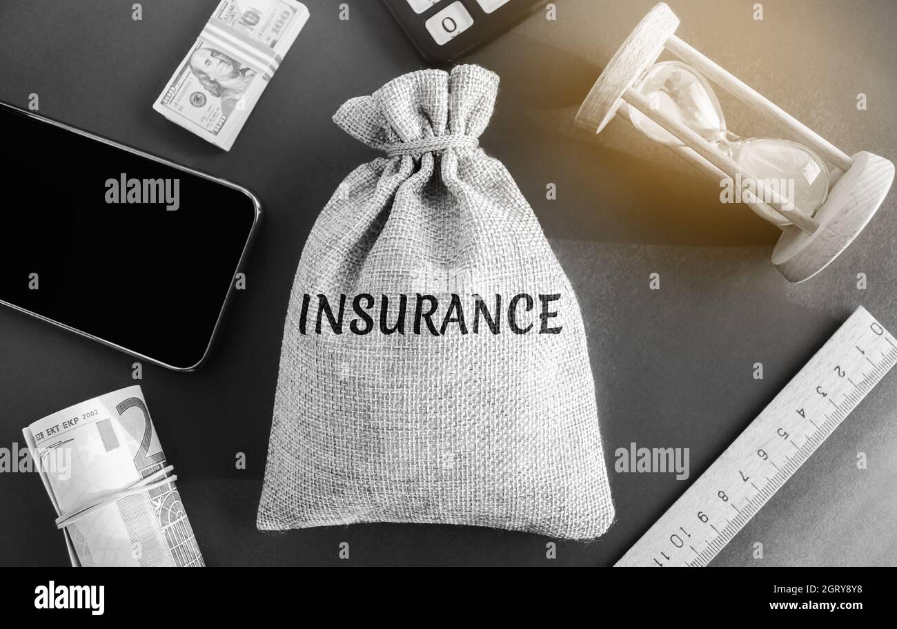 Money bag with the wod Insurance. Life insurance, health, business