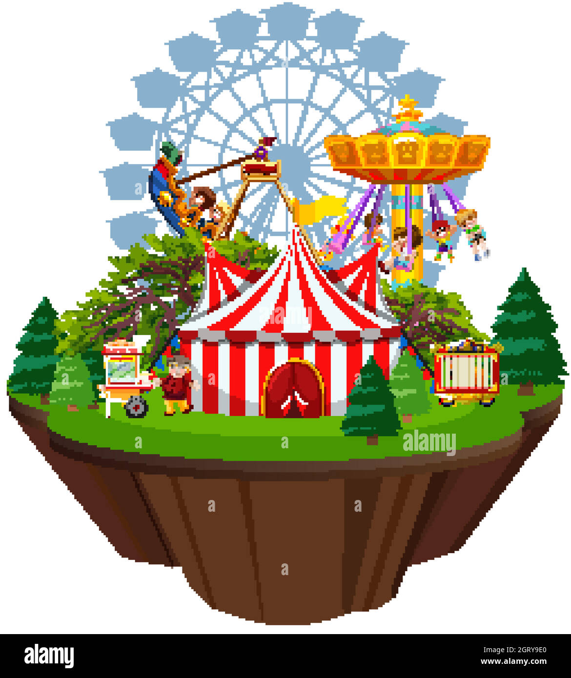 Scene with many children playing on the circus rides Stock Vector Image ...