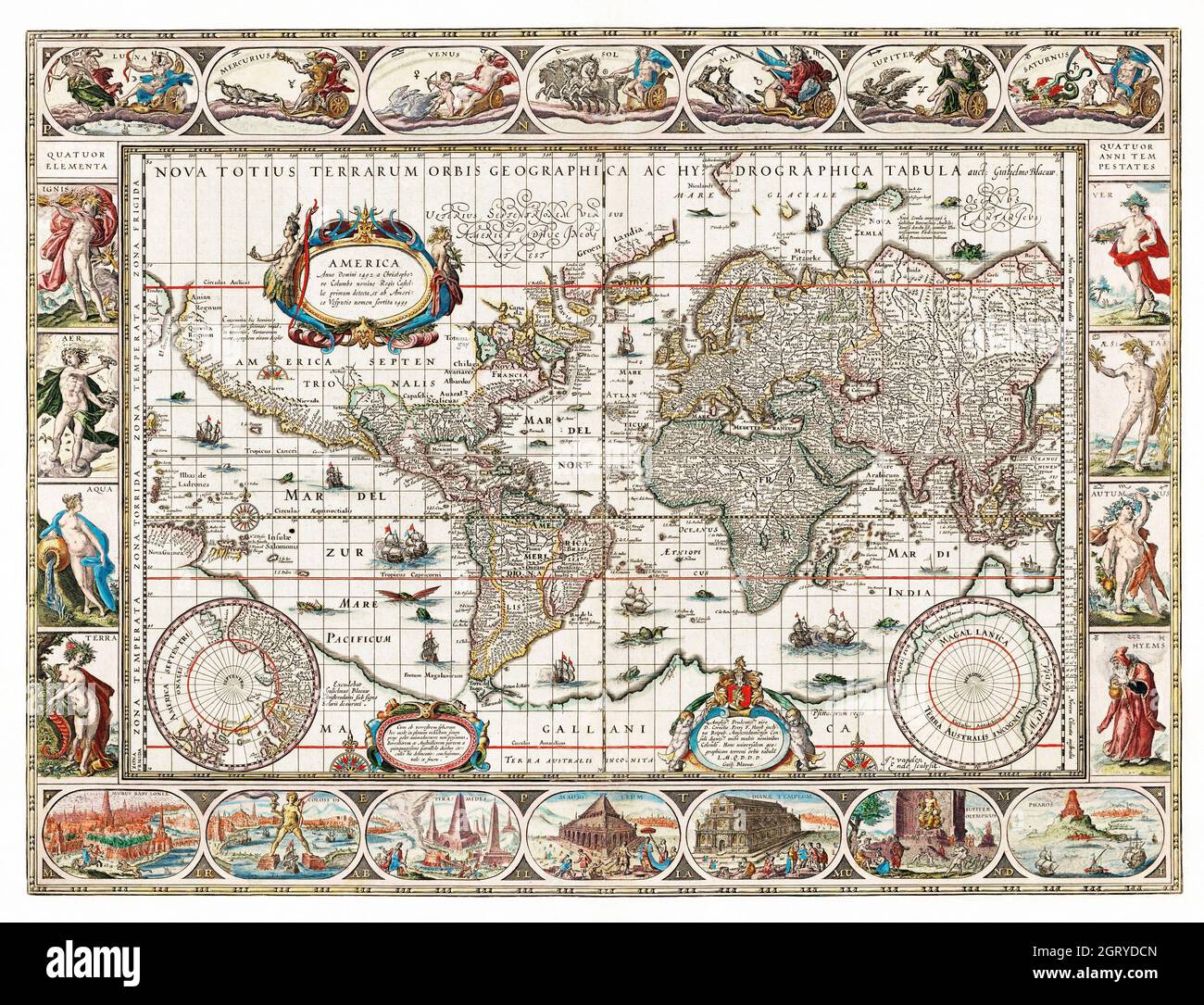 Nova totius terrarum orbis geographica ac hydrographica tabula (1635-1649) by Jan Aertse van den Ende. Map of the World. Stock Photo