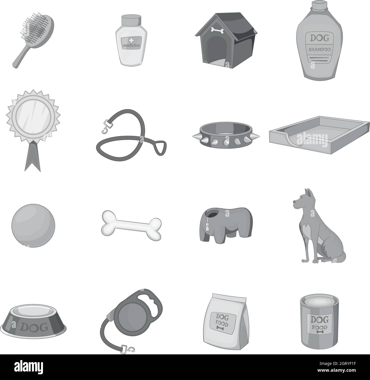 Dogs Stuff Icon Set With Accessories For Pets Flat Style Isolated