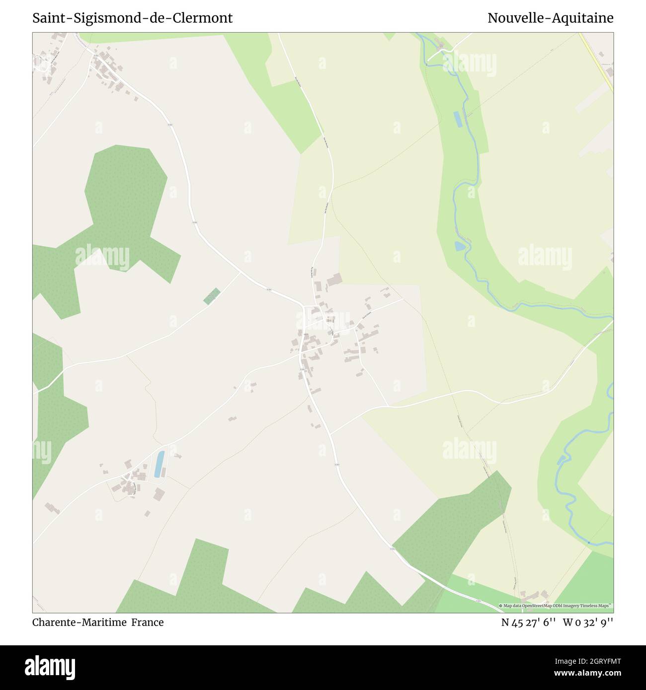 Saint-Sigismond-de-Clermont, Charente-Maritime, France, Nouvelle-Aquitaine, N 45 27' 6'', W 0 32' 9'', map, Timeless Map published in 2021. Travelers, explorers and adventurers like Florence Nightingale, David Livingstone, Ernest Shackleton, Lewis and Clark and Sherlock Holmes relied on maps to plan travels to the world's most remote corners, Timeless Maps is mapping most locations on the globe, showing the achievement of great dreams Stock Photo