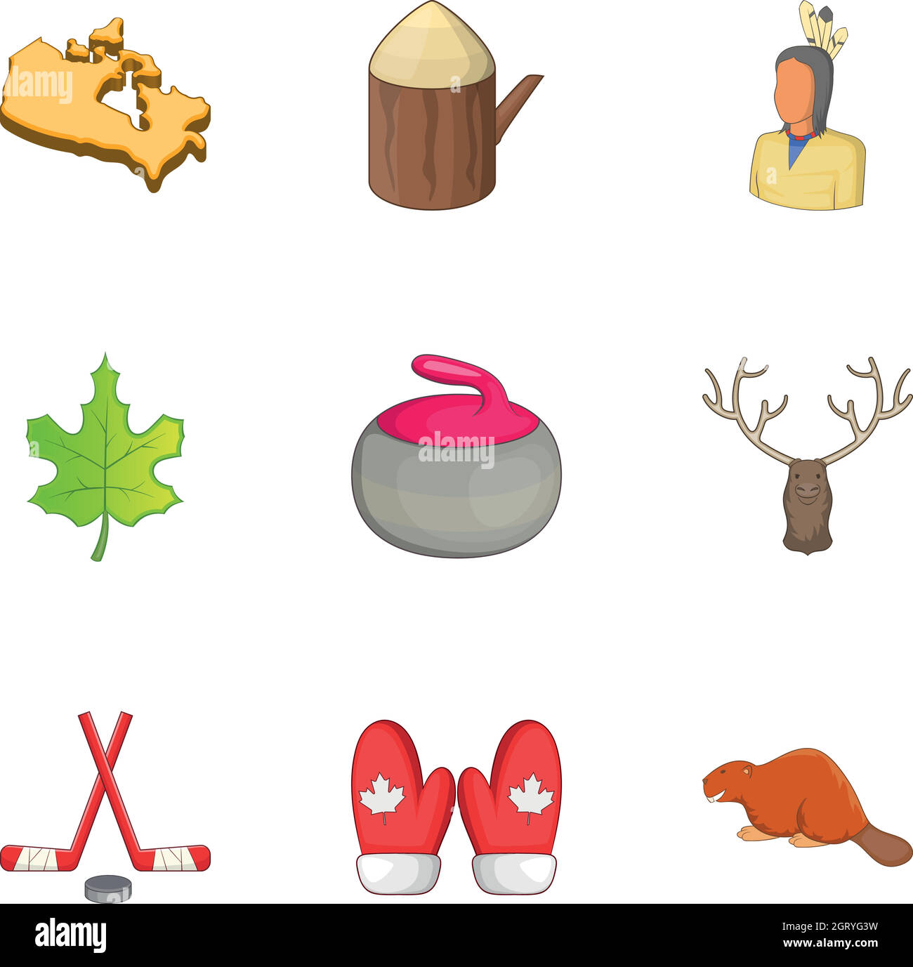 Canada elements icons set, cartoon style Stock Vector