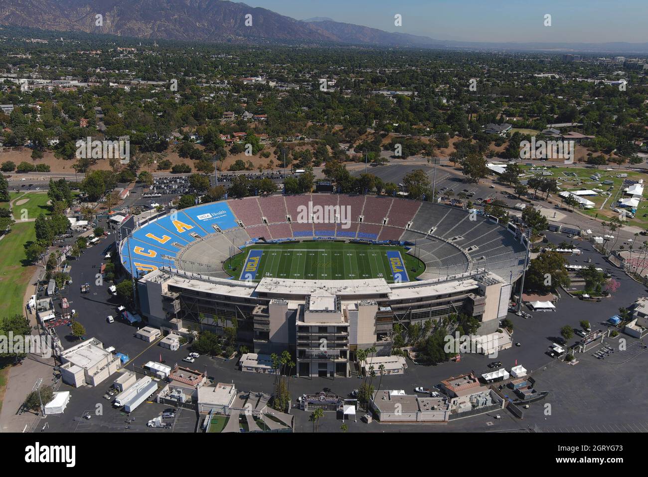 An aerial view of the Rose Bowl stadium, Friday, Oct. 1, 2021, in ...