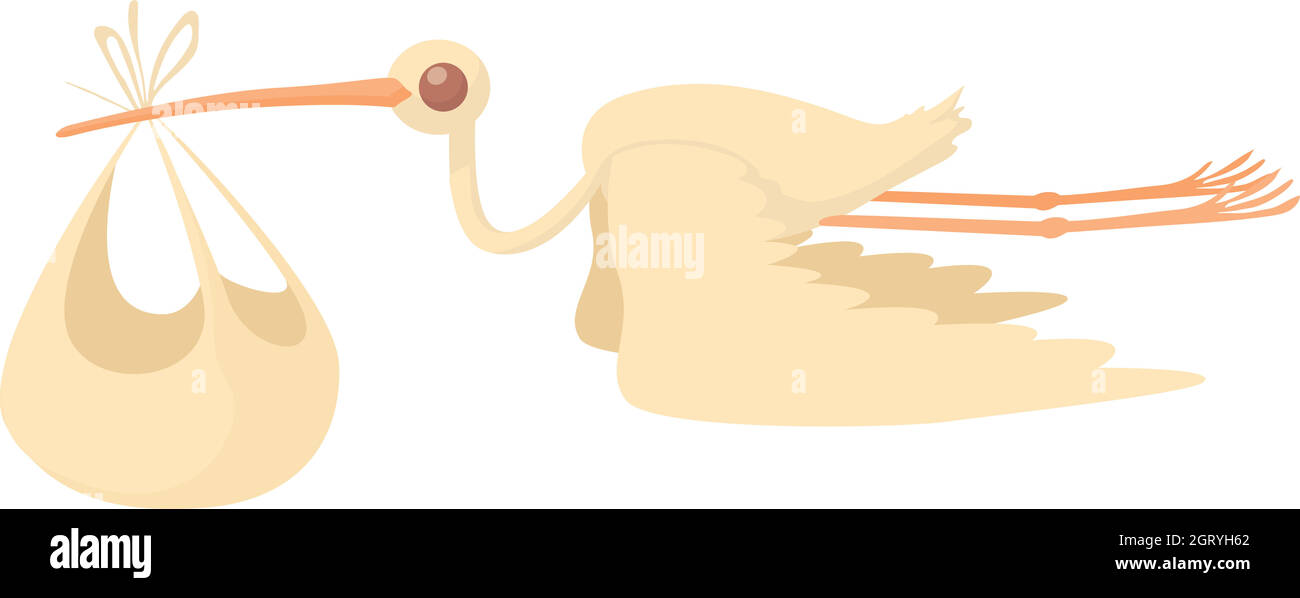 Stork delivering a newborn baby icon cartoon style Stock Vector
