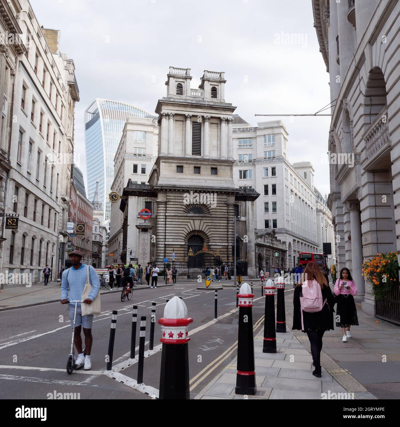 London, Greater London, England, September 21 2021: City of London with Bank Underground station and Walkie Talkie Skyscraper behind. Stock Photo